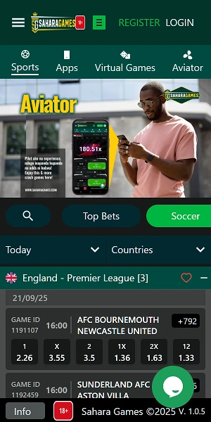 Sahara Games Kenya mobile app interface showcasing live sports betting odds, casino games selection, and M-Pesa payment integration